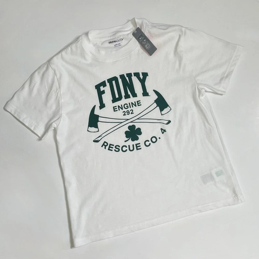 NWT!! J. CREW‎ Crewcuts Kids' FDNY Limited Edition Short Sleeve Shamrock L 10-11